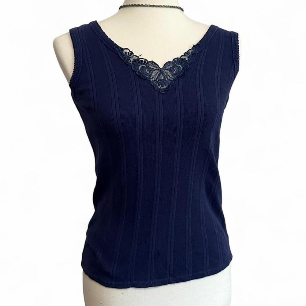 90's navy blue lace cotton tank top